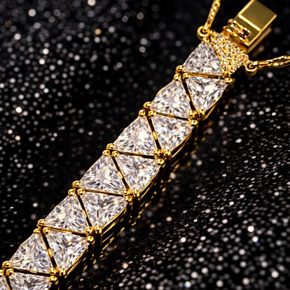 Suzanne Somers Vintage Trilliant Cut Cz Tennis Line Bracelet statement Gold HSN